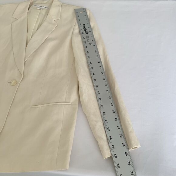 Josephine Chaus Blazer Jacket Women 12 Ivory Silk Linen Old Money Quiet Luxury - Picture 10 of 13